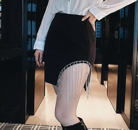 Новая мода женщин сексуальная высокая талия bodycon Туника ассиметричное, неправильной формы стиль Кристалл Стразы кисточкой Короткие мини вечерние Клубные юбки