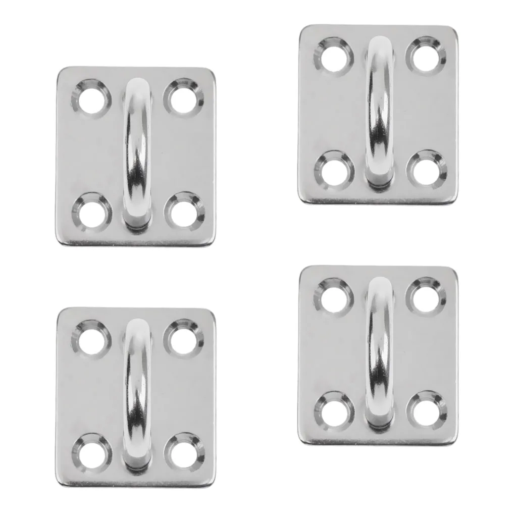 4pcs Heavy Duty 304 Stainless Steel Square Pad Eye Plate Shade Ring Loop Hook Wall Mounted for Sail Sailboat - 5mm