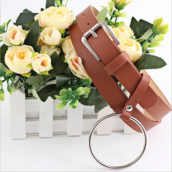 

2020 new trend wild port wind PU small belt round hanging ring ladies pin buckle female belt fine belt pendant