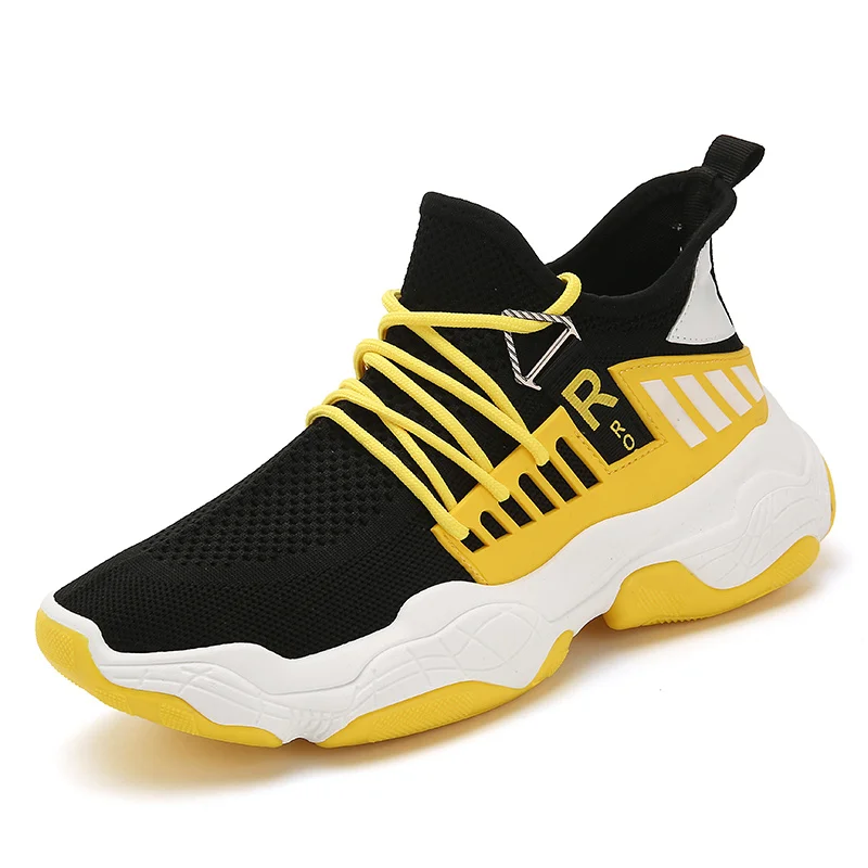 Новинка; Осенняя обувь для мужчин на платформе в стиле суперзвезды; Цвет черный, желтый; нескользящая Мужская обувь для тренировок; повседневная спортивная обувь; tenis masculino - Цвет: Black Yellow