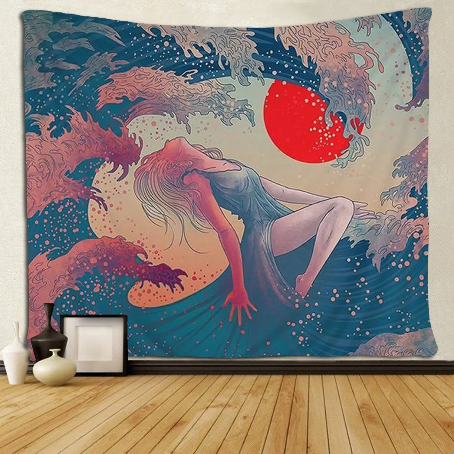 

The Great Wave Off Kanagawa Japan Women Dancing with Wave Tapestries