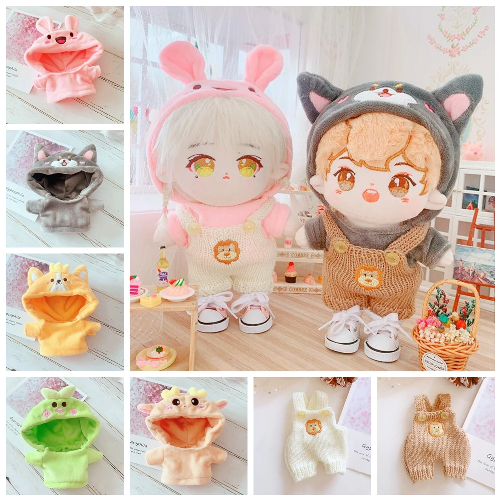 

Doll Clothes for 20cm Idol Dolls Accessories Cartoon Hooded Tops + Overalls + Canvas Shoes Accessories Korea Kpop EXO Gift