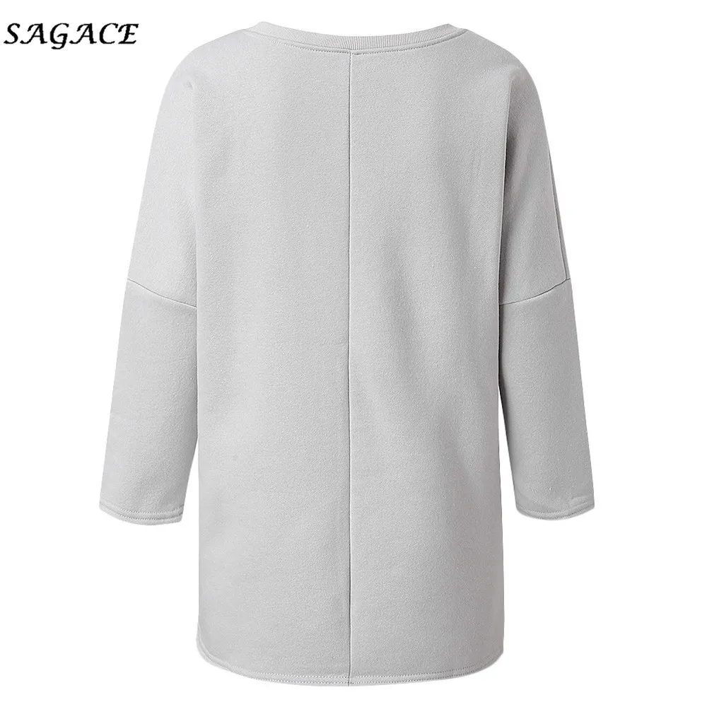  Sagace Tops Women Gray Round Neck Letter Print Loose Long Sleeve Velvet Top print Shirt Fashion Cas