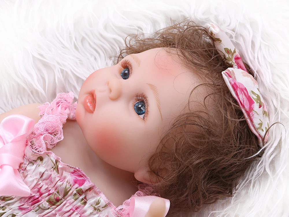 NPK 48CM bebe realistic reborn baby girl in pink flowery dress full body soft silicone Anatomically Correct