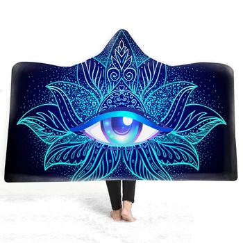 

3D Mandala pattern Hooded Blanket Sherpa Fleece Wearable plush Throw Blanket on Bed Sofa Thick warm B140