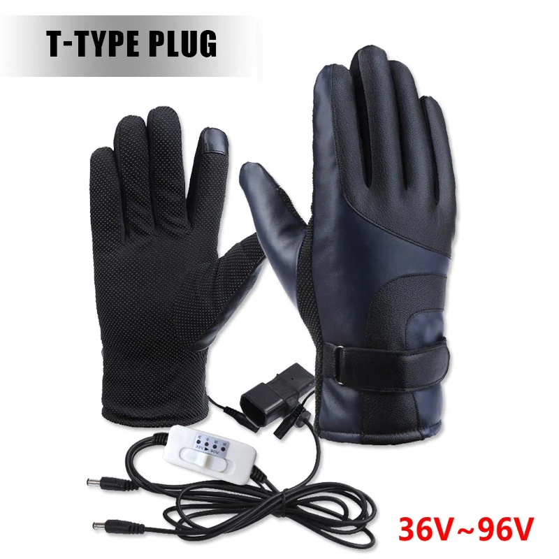 T-type plug 1 пара перчатки с подогревом теплые сенсорный экран перезаряжаемые для велоспорта мотоцикла зима FK88 - Цвет: T-type plug