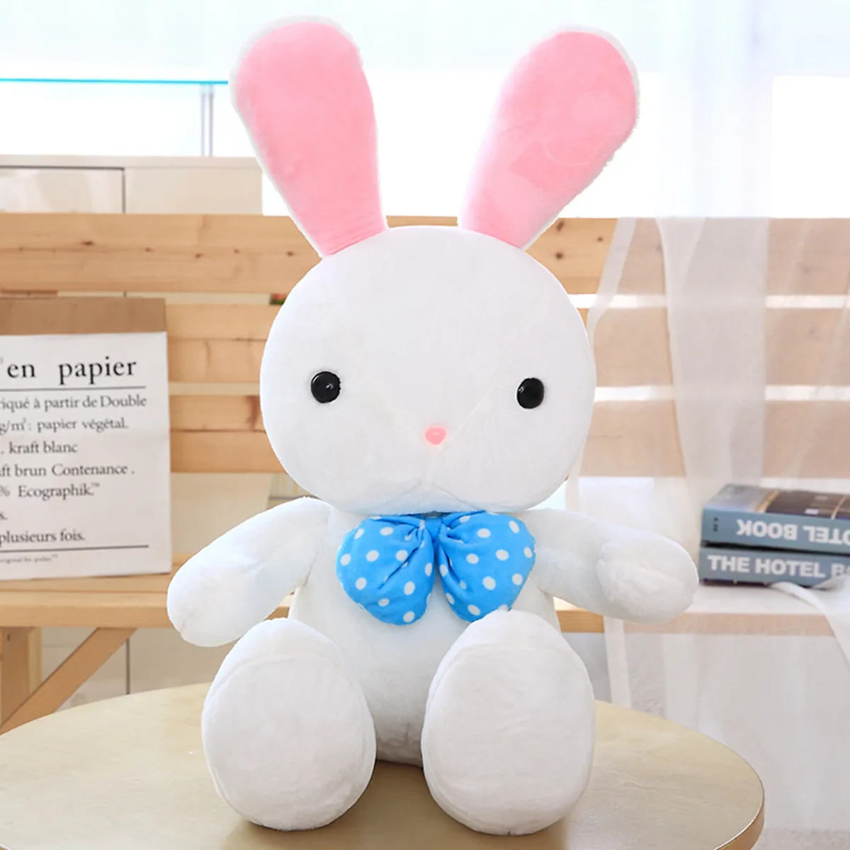 1 шт. 40 см милое животное, кролик милые плюшевые игрушки сидя лук куклы-кролики мягкие детские игрушки, подарок на день рождения для детей - Цвет: Белый