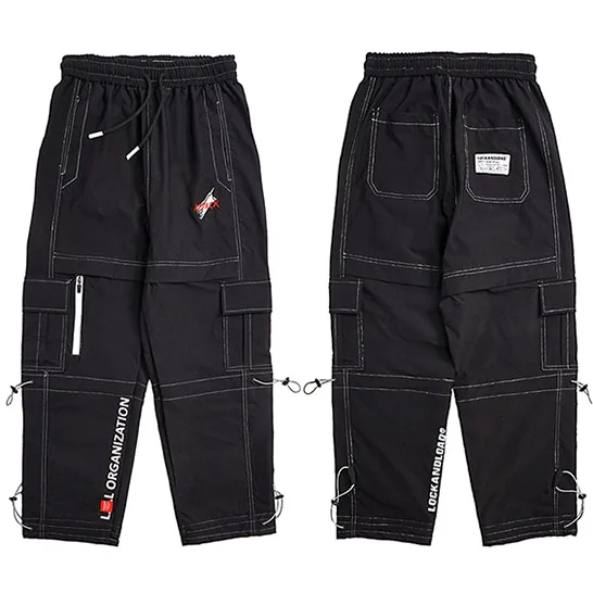 A49PN1 Black Мужские брюки карго хип уличная одежда длиной до бедер Харадзюку шаровары джоггеры повседневные мешковатые тактические брюки мульти карманы брюки хип-хоп - Цвет: A49PN1 Black