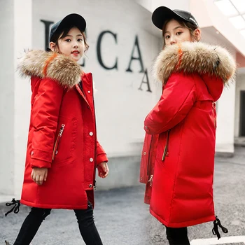 

2019 Russian -30 Winter Long Thickened Warm Girls Down Jackets Kids Hooded Parent-child Down Coats Girl Big Fur Collar Jacket