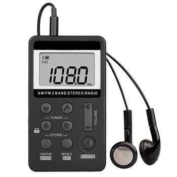 

AM FM Portable Pocket Radio, Mini Digital Tuning Stereo with Rechargeable Battery and Earphone for Walk/Jogging/Gym/Camping (Bla