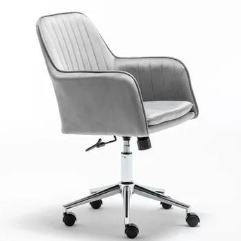 

Three Colors Velvet fabric Home Office Desk Chair Internet Chair with Metal Base Modern Adjustable Swivel Chair with Arms