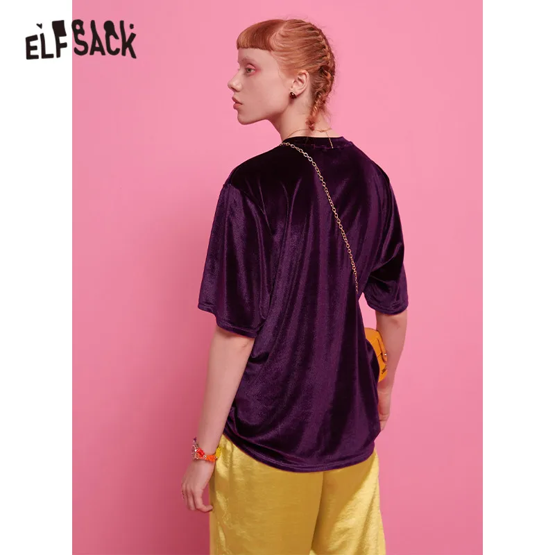 ELFSACK однотонные бархатные женские рубашки с буквенным принтом осень 2019