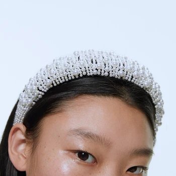 

Dvacaman ZA Full Handmade Simulated Pearl Headband for Women Luxury Banquet Party Baroque Velvet Hairband Lady Headpiece Fashion
