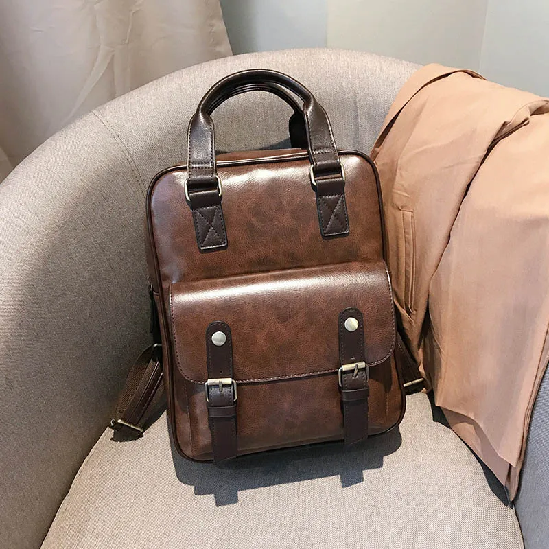 Brown Vintage Grid Convertible Backpack Purse, Retro Anti-Theft Travel Bag,  Women's Preppy Back To School Bag