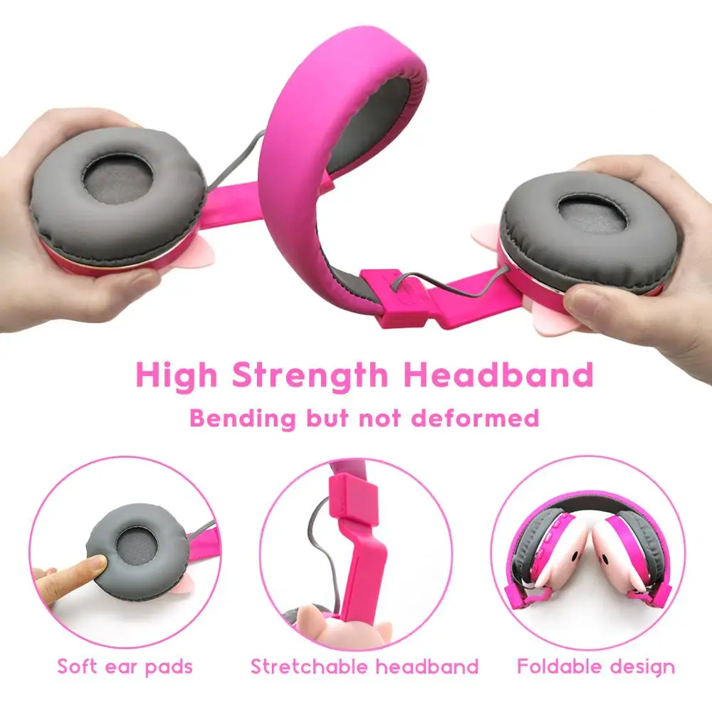 Wireless Bluetooth 4.2 Foldable Cat Ear Cute Headphones For Kids Girl Stereo Head-Mounted Headset With Microphone Support NFC