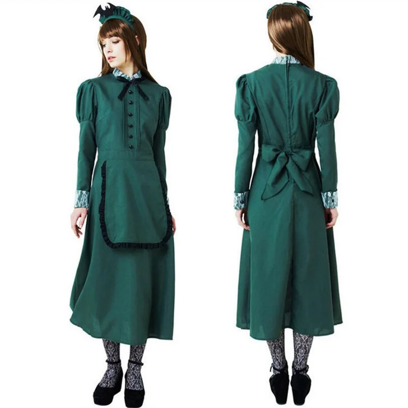 Женский костюм горничной летучая мышь кружевное готическое платье с пышными