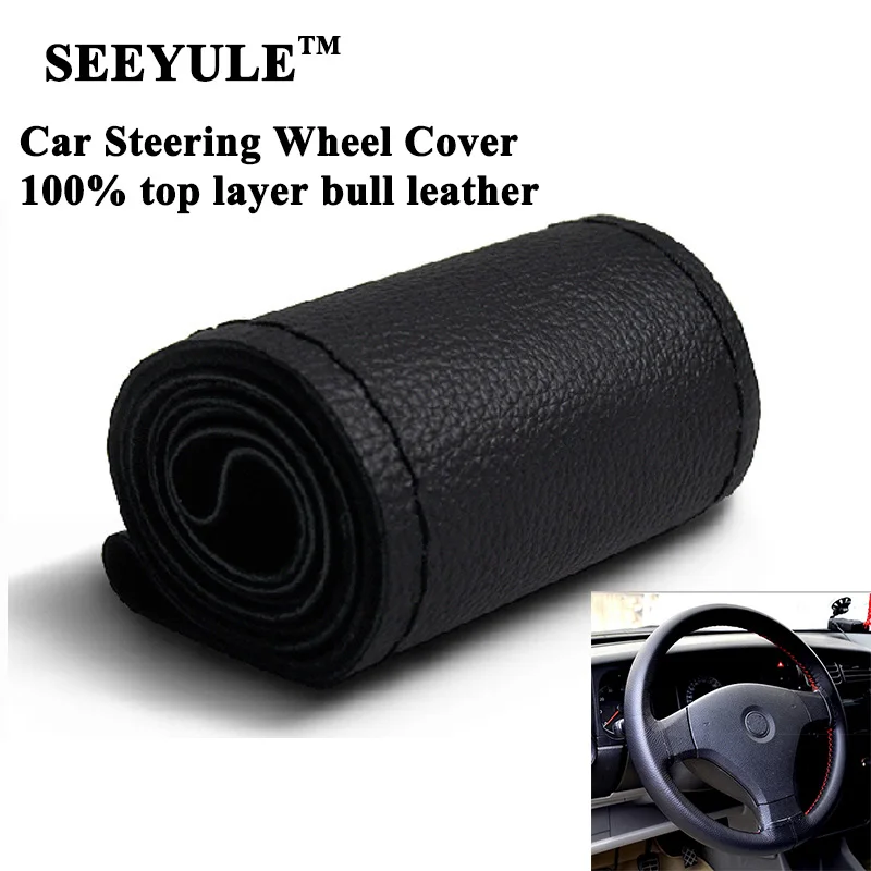 

1pc SEEYULE DIY Car Steering Wheel Cover True Top Layer Bull Geniune Leather With Needle and Thread Soft hand feeling Protector