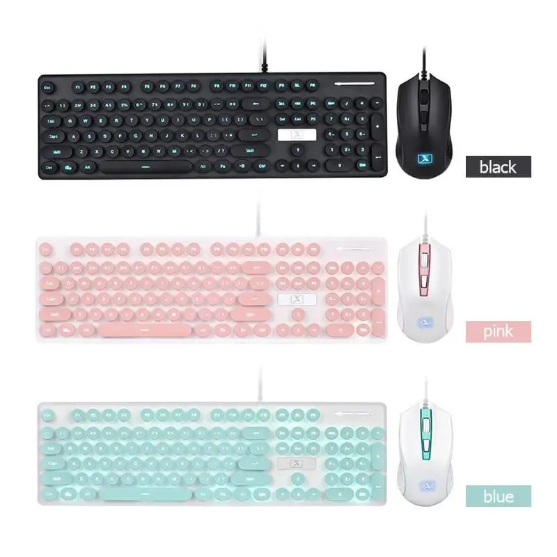 N518 Steampunk Retro Wired Keyboard Mouse Set 1600DPI Round Key Cap USB Wired Gaming Keyboard Mouse Combo for Laptop PC