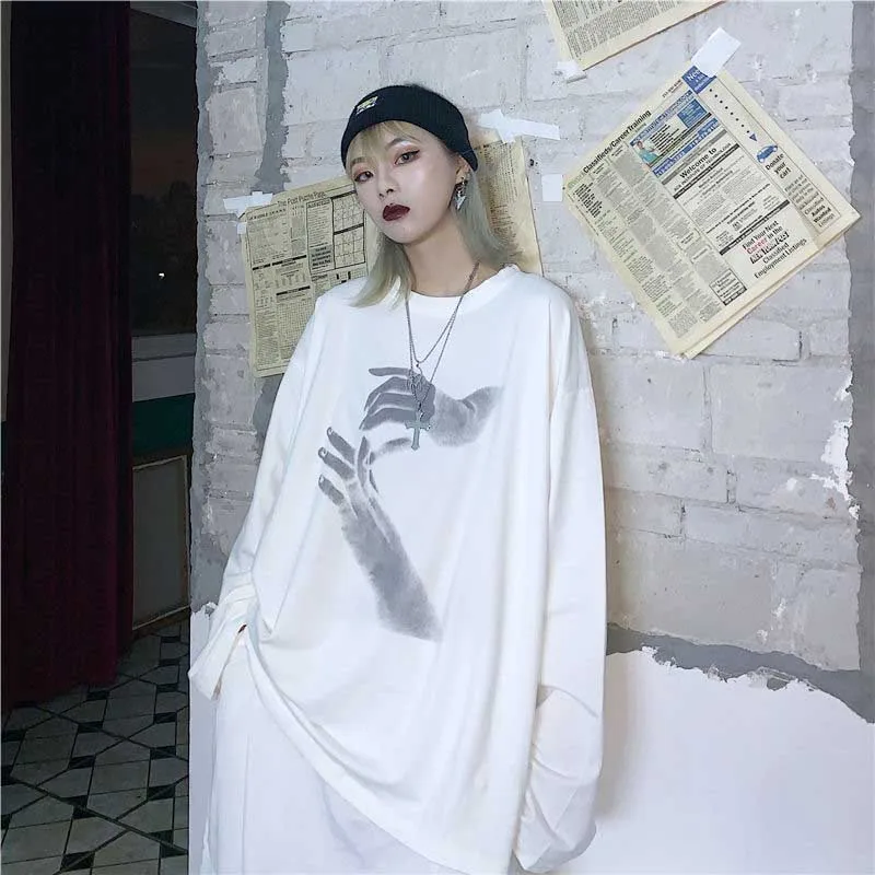NiceMix Harajuku футболка с Для женщин круглым вырезом и длинными рукавами футболки в