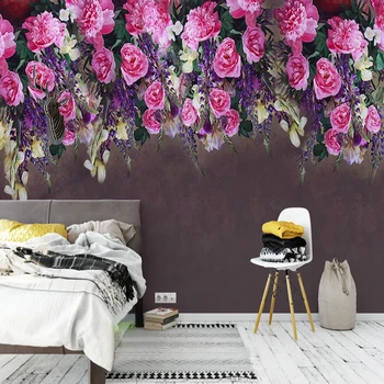 

Custom Mural Wallpaper European Style Retro 3D Rose Floral Fresco Wedding House Living Room Home Decor 3D Sticker PVC Wallpapers