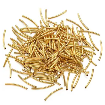 

200pcs Brass Tube Beads Golden for Jewelry Making DIY Smooth Curved Nickel Free 25x2mm Hole: 1mm