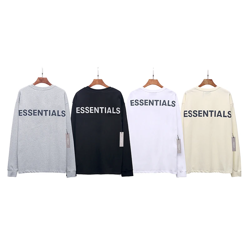 

3M Reflective Essentials Long-sleeved T-shirt Men Women High Quality Cotton Letter Logo Loose Sweatshirt Essentials T Shirt