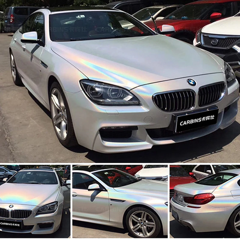 

15m x 1.52m Holographic Rainbow Laser White Vinyl Wrap Roll Decals Car Body Stickers Sheet Glossy Color Change Car Styling Film