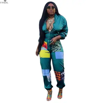 

Women's Jumpsuit Romper Zipper Long Sleeve Long Pants Slim Patchwork Print Overalls Combinaison Femme Jumpsuit Long Woman