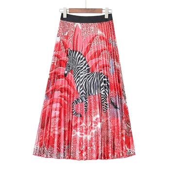 

Qooth Pleated Skirt Women Spring Summer New Retro Skirts Zebra Printed Skirt Ins Fashion Top Quality Printing Skirt QH2137
