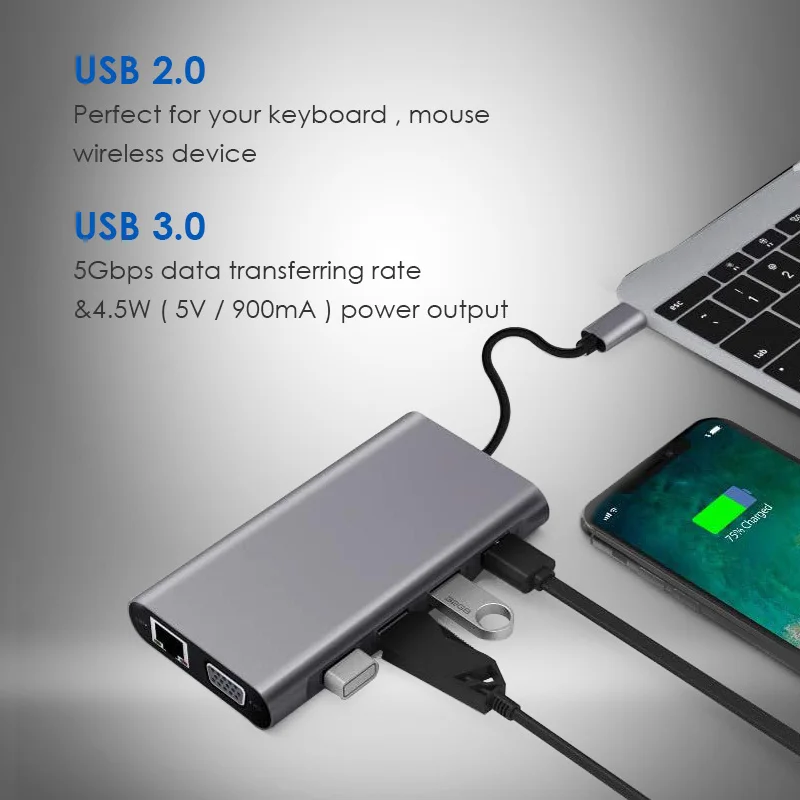 USB HUB to Multi USB 3.0 USB Adapter Dock for MacBook Pro Accessories Type C 3.1 Splitter 3 Port Laptop docking station VGA HDMI
