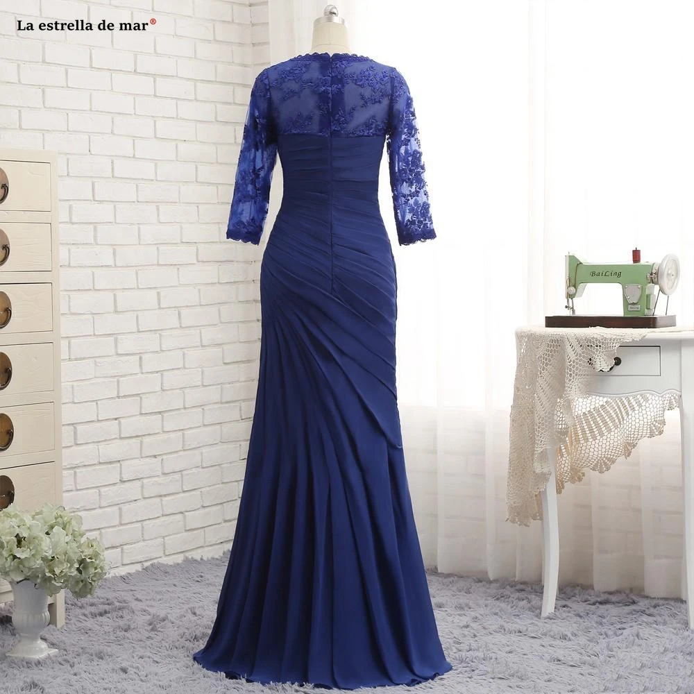 Vestidos de fiesta de noche2020, новинка, кружевное шифоновое платье с коротким рукавом, Королевский синий цвет, сексуальное платье русалки для матери невесты, длинное платье