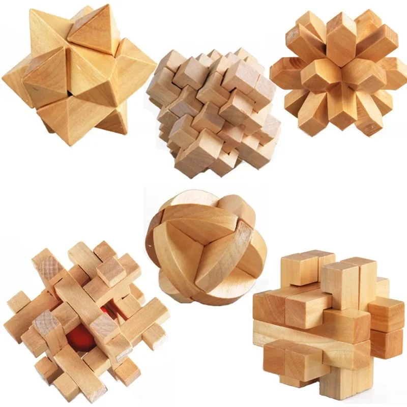 

Wooden Adult Classical Toy Burr Puzzle Six Pieces Set Combination Educational Force Unlock Looping-off Children Parent And Child