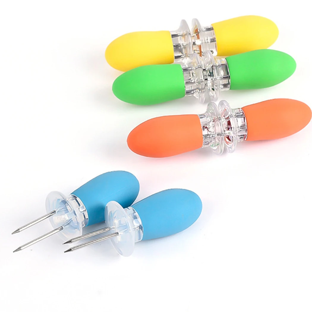 2Pcs Reusable BBQ Corn Holders Safe Stainless Steel Corn On The Cob Holders Skewers Needle Prongs Outdoor BBQ Barbecue Hand Tool