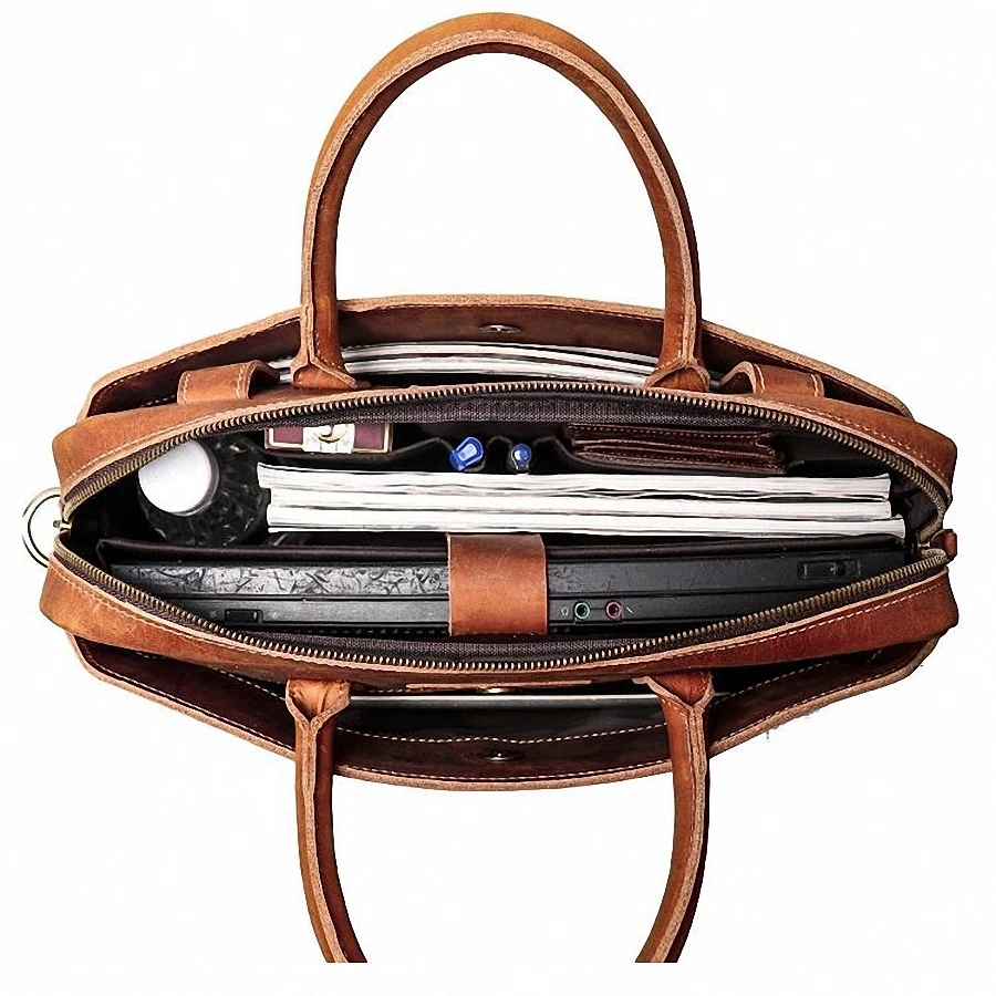 High Quality Men Business Briefcase Crazy Horse Genuine Leather Handbag Male 15.6 Inches Laptop Bags Bandolera Hombre Sac Homme