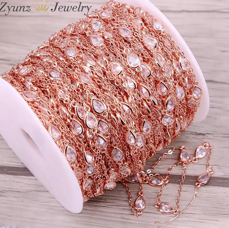 Rose Gold color 5 метров Прямая Форма чистая кубическая цепь из циркония латунные металлические четки цепи для DIY аксессуары для ювелирных изделий - Цвет: Rose Gold color