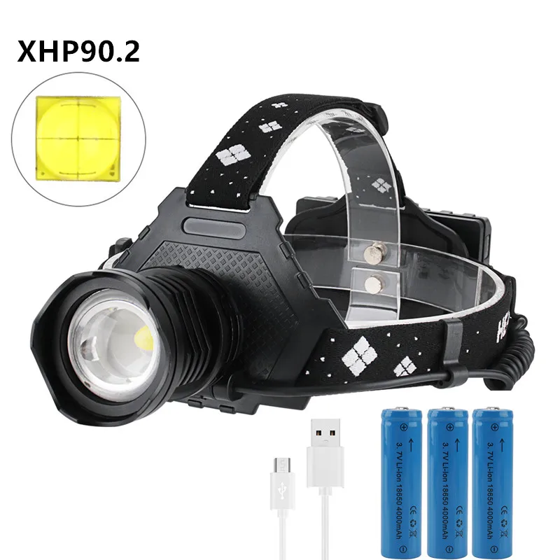 

XHP90.2 LED Headlamp 3-Mode Zoom Headlight USB Rechargeable Head Torch Camping Hunting Flashlight 18650 Battery