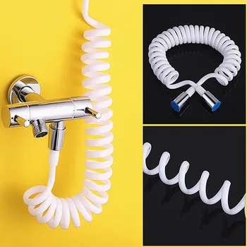 

1PC 1.5M Copper Cap Shower Hose Foam Bidet Telescopic Spring Hose PVC Spring Flexible Retractable Shower Hose Head Toilet Bidet
