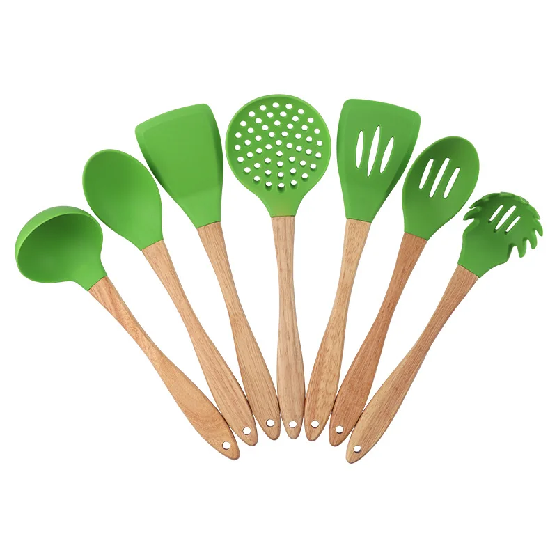Деревянная ручка силикон кухонная посуда набор из 8 предметов антипригарная