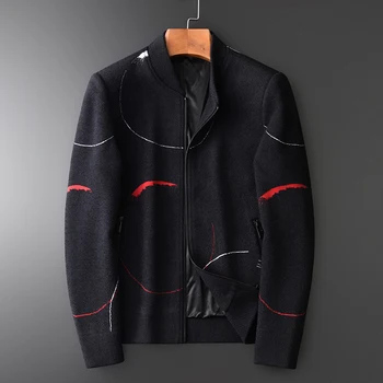 

New Stand Collar Mens Jackets Luxury Knitted Jacquard Mens Jackets And Coats Autumn And Winter Slim Fit Male Coats Plus Size 4XL
