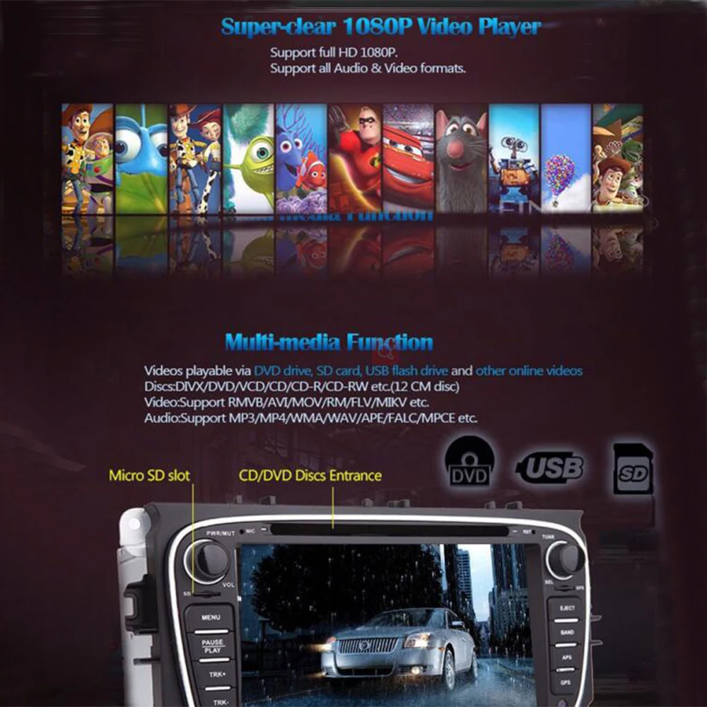 2 Din Quad/Octa Core Android 8,1 автомобильный dvd-плеер радио gps навигация с стерео wifi головное устройство для Ford Focus 2008-2010