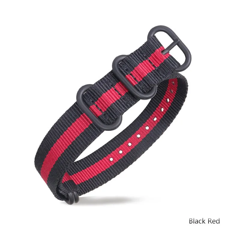 J Black Red B Военный эластичный нейлоновый ремешок для часов NATO ZULU ремешок 16 мм 18 мм 20 мм 22 мм 24 мм 26 мм холст застежка с петлями часы браслет - Цвет ремешка: J Black Red B