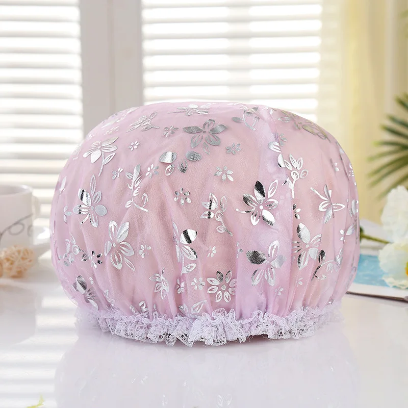 EVA double shower cap Waterproof shower cap Lace wire mesh boxed Face wash shower cap