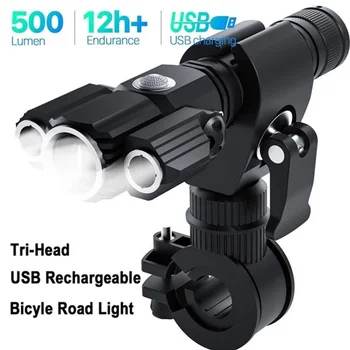 

Super bright LED flashlight USB rechargeable Bicycle light 4 Lighting mode Three-light waterproof zoom Bicycle light