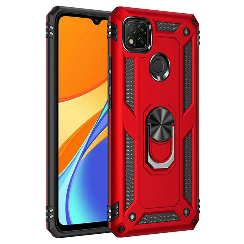 Shockproof Armor For Xiaomi Redmi 9 9T 9A 9C NFC Case Phone Case for Redmi Note9 Pro Ring Stand Bumper Silicone Phone Back Cover