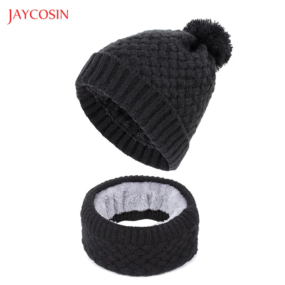 Joycosin новая зимняя унисекс вязаная шапка Повседневная модная теплая вязаная шапка с помпонами однотонная верхняя одежда шарф Набор вязаные шапки