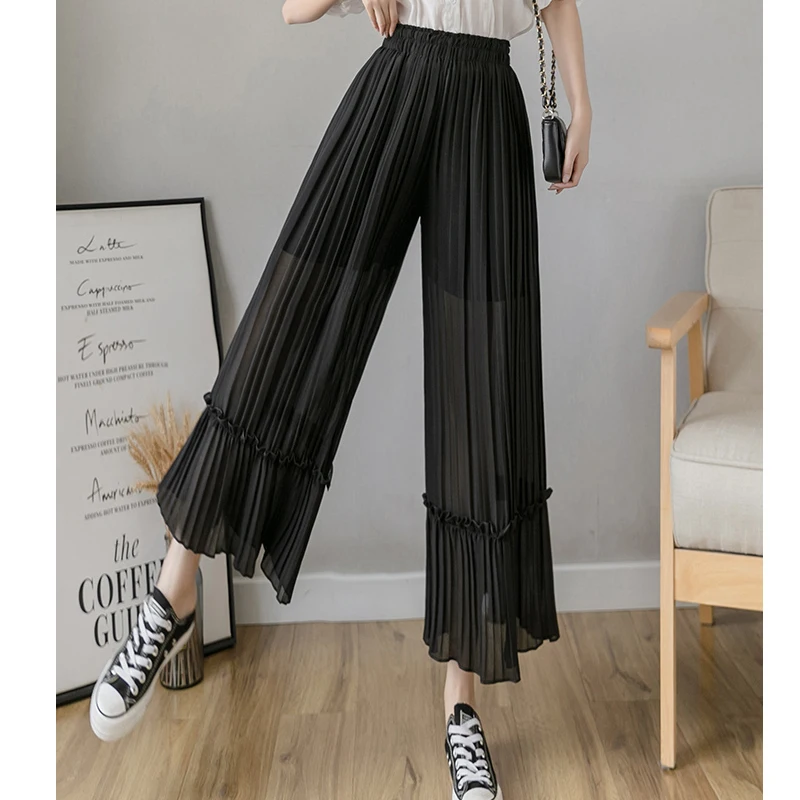 Pantaloni da donna a pieghe estate 2021 nuovi pantaloni larghi in Chiffon  con pendente a pieghe allentati pantaloni da donna pantaloni a vita alta da  donna 183F|Pants \u0026 Capris| - AliExpress