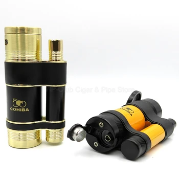 

Cohiba Gadgets Metal Pocket Windproof Lighter 3 Blue Fire Flame Cigar Cigarette Lighter With Cigar Punch Adjuster Smoking Tool