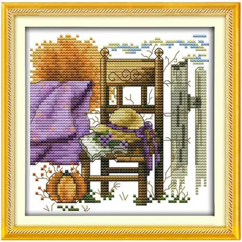 

The chair and hat paintingcounted printed on the canvas 11CT 14CT DIY kit Cross Stitch embroidery needlework Sets home decor