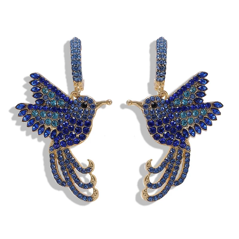 2019 Blue Parrot Cute Bird Earrings For Women Crystal Drop Long Fringed Dangle Wedding Jewelry | Украшения и аксессуары