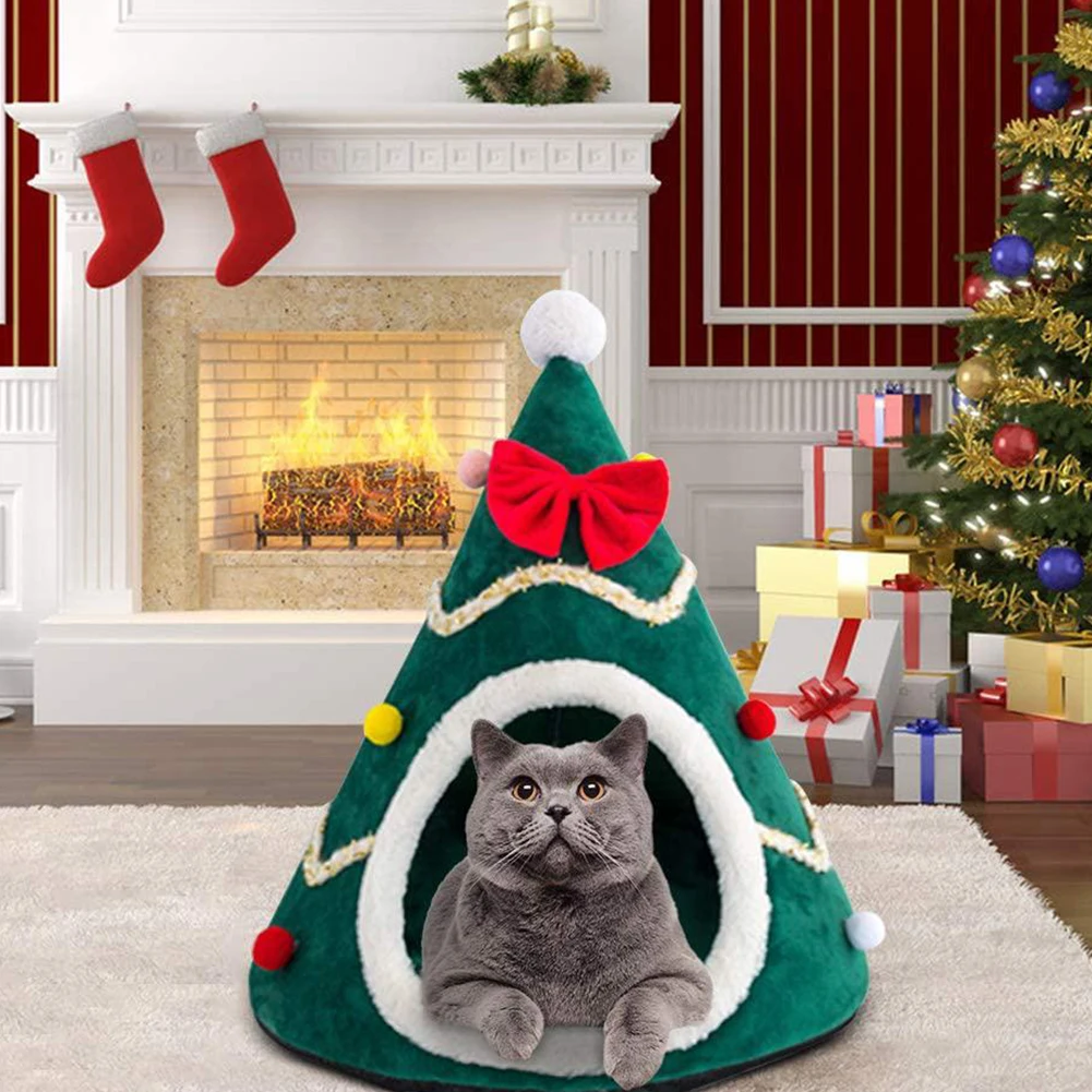 Christmas Tree Cat Beds | Christmas Tree Cats House | Christmas Shape Cat  House - Cat Beds & Mats - Aliexpress